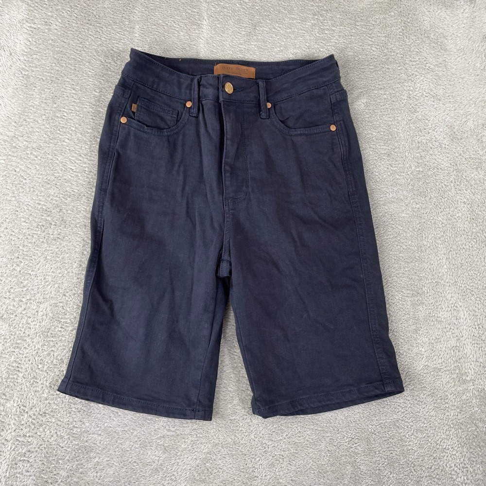 Judy Blue Bermuda Shorts Womens Medium Navy Blue High Rise Stretch Slim Denim
